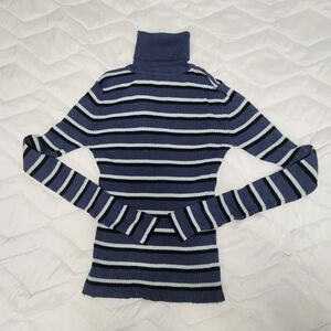 Striped Ribbed Turtleneck Sweater